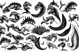 t-rex bones with mermaid tail tattoo idea
