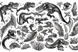 t-rex bones with mermaid tail tattoo idea