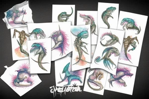 t-rex skeleton with mermaid tail tattoo idea