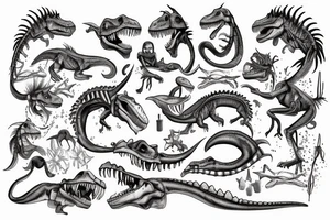 t-rex skeleton with mermaid tail tattoo idea