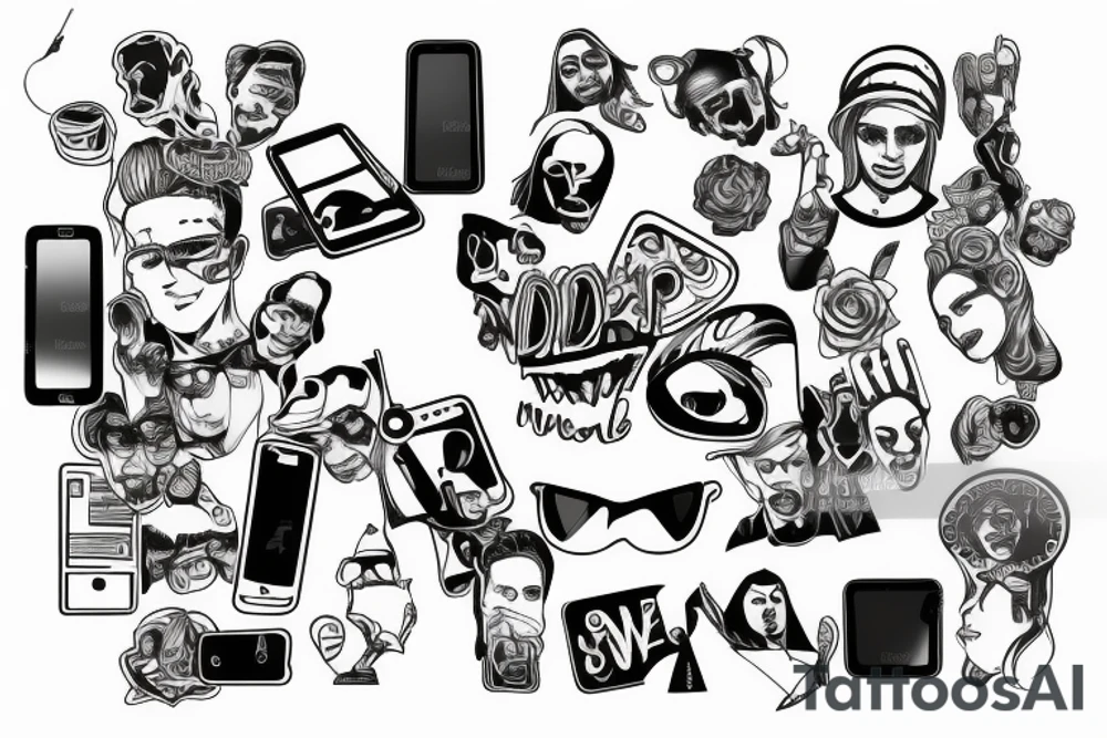 3D icon of a person with a phone, on the face of a lick tattoo idea