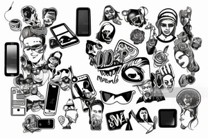 3D icon of a person with a phone, on the face of a lick tattoo idea