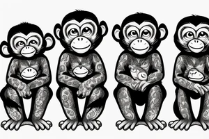three monkey with closed eyes, ears and mouth.  in the middle the monkey screams furiously tattoo idea