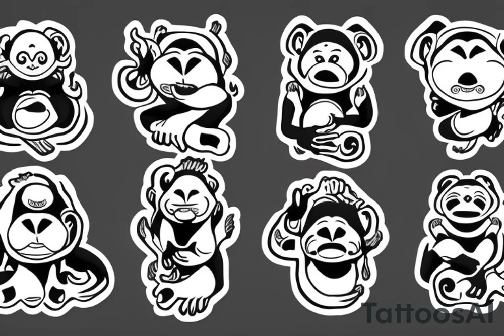 three monkey with closed eyes, ears and mouth. in the middle the monkey screams furiously tattoo idea