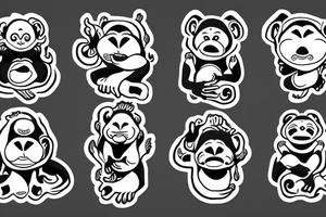 three monkey with closed eyes, ears and mouth.  in the middle the monkey screams furiously tattoo idea