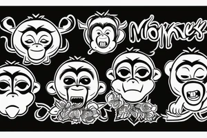 three monkey with closed eyes, ears and mouth.  in the middle the monkey screams furiously tattoo idea