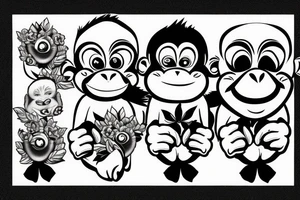 three monkey with closed eyes, ears and mouth.  in the middle the monkey screams furiously tattoo idea