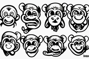 three monkey with closed eyes, ears and mouth.  in the middle the monkey screams furiously tattoo idea