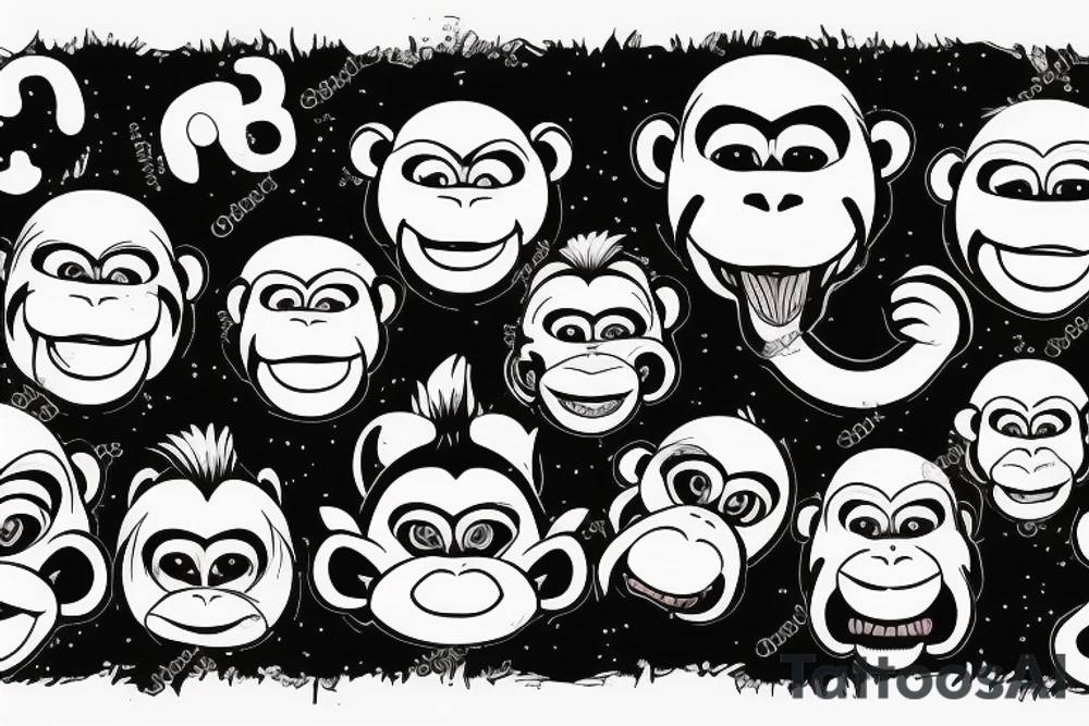 three monkey with closed eyes, ears and mouth. in the middle the monkey screams furiously tattoo idea