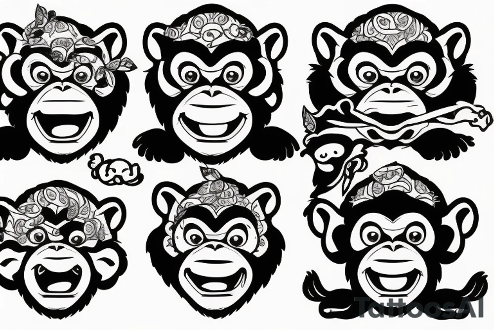 three monkey with closed eyes, ears and mouth. in the middle the monkey screams furiously tattoo idea