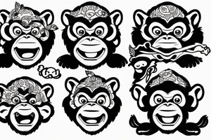 three monkey with closed eyes, ears and mouth.  in the middle the monkey screams furiously tattoo idea