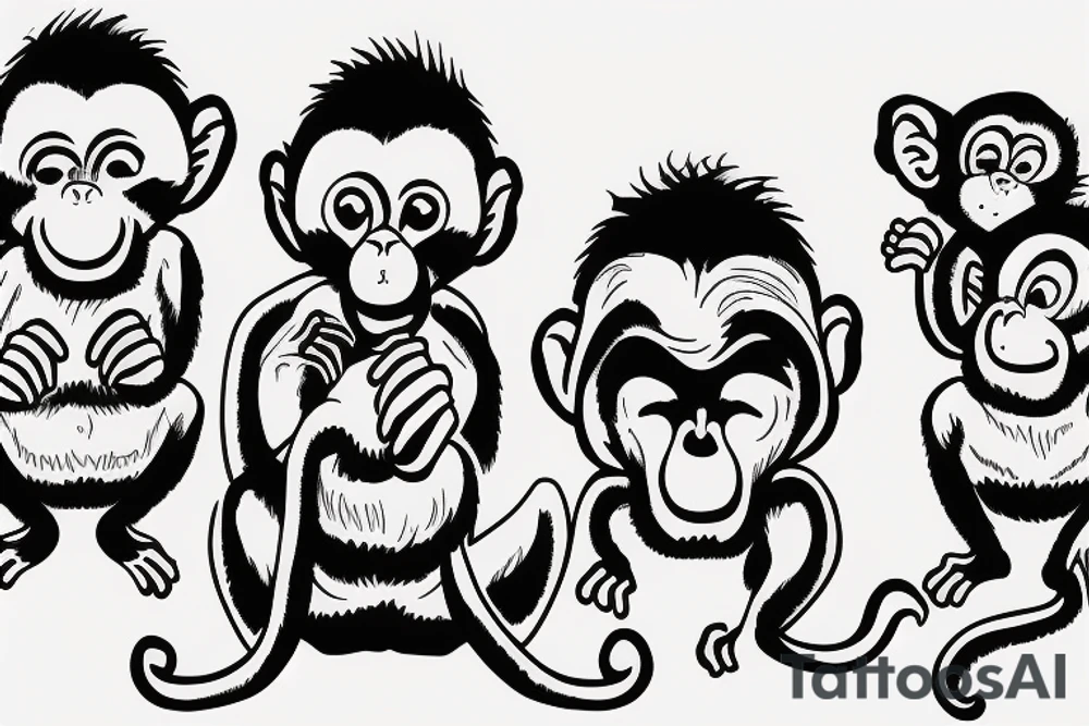 three monkey with closed eyes, ears and mouth. in the middle the monkey screams furiously tattoo idea
