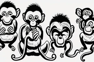 three monkey with closed eyes, ears and mouth.  in the middle the monkey screams furiously tattoo idea