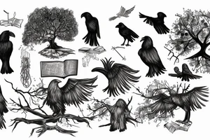 Trees, soldiers, music, books, ravens tattoo idea