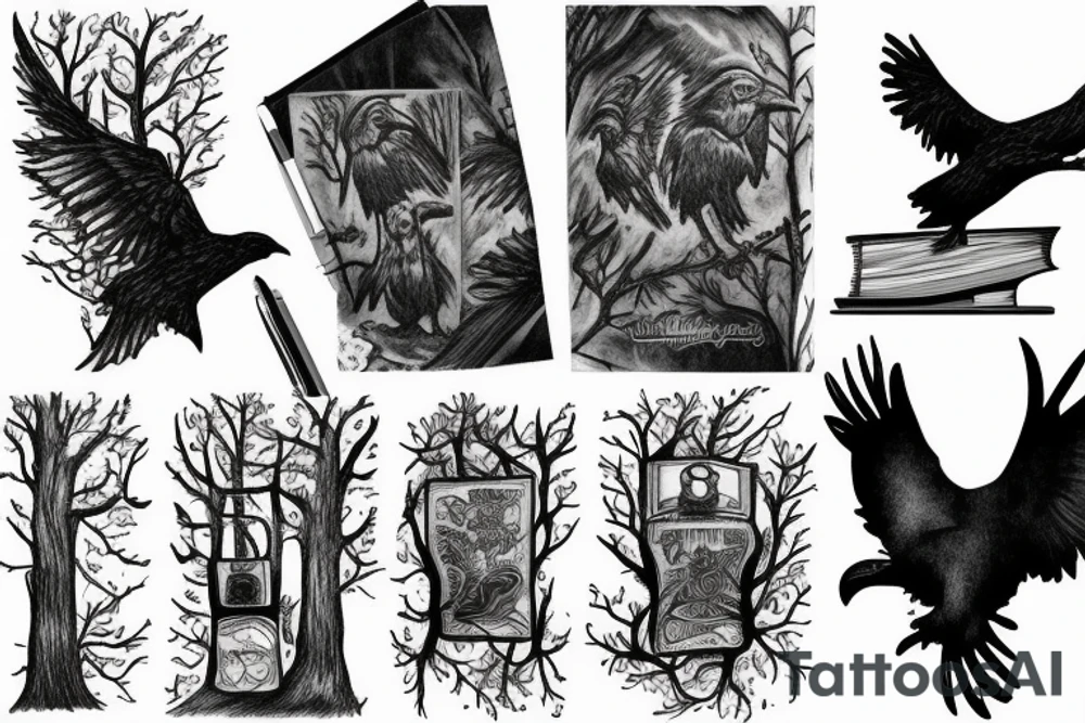 Trees, soldiers, music, books, ravens tattoo idea