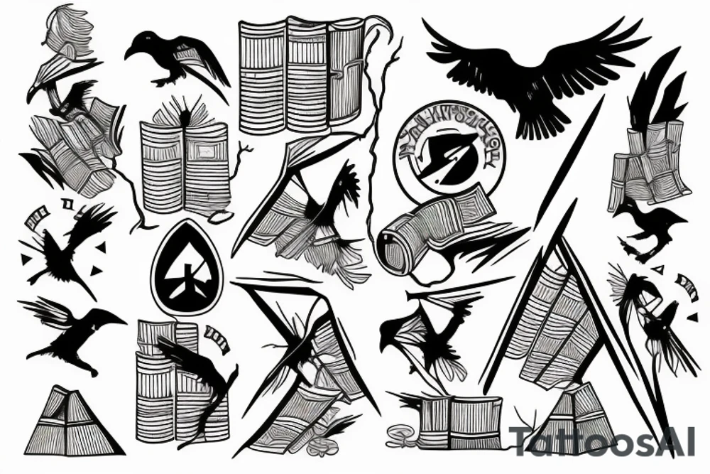 Trees, soldiers, music, books, ravens tattoo idea