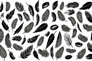 Literature, musical notes, trees, backdrop of feathers tattoo idea