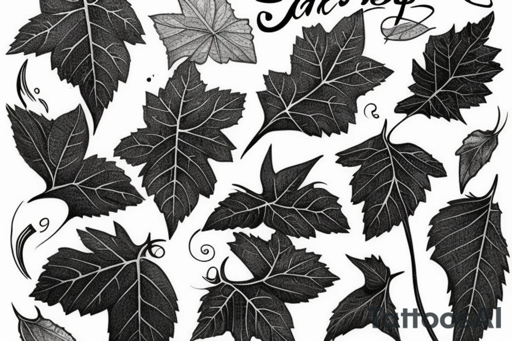 different grape leaves tattoo idea