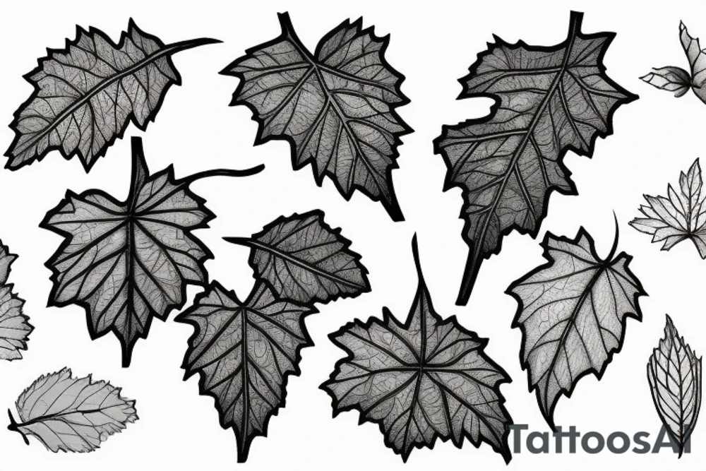 different grape leaves tattoo idea
