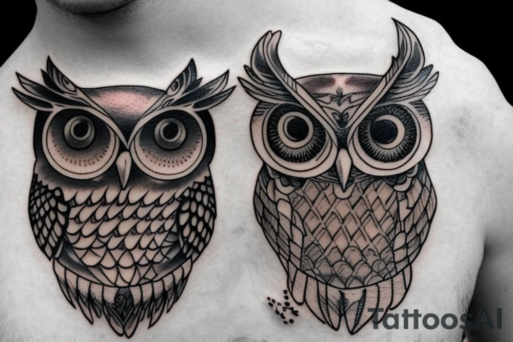 Magic owl on the chest tattoo idea