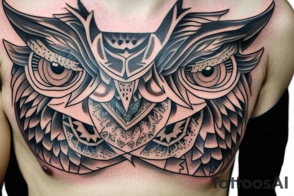 Magic owl on the chest tattoo idea