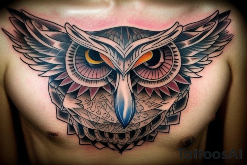 Magic owl on the chest tattoo idea