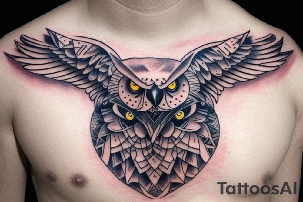 Magic owl on the chest tattoo idea