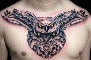 Magic owl on the chest tattoo idea