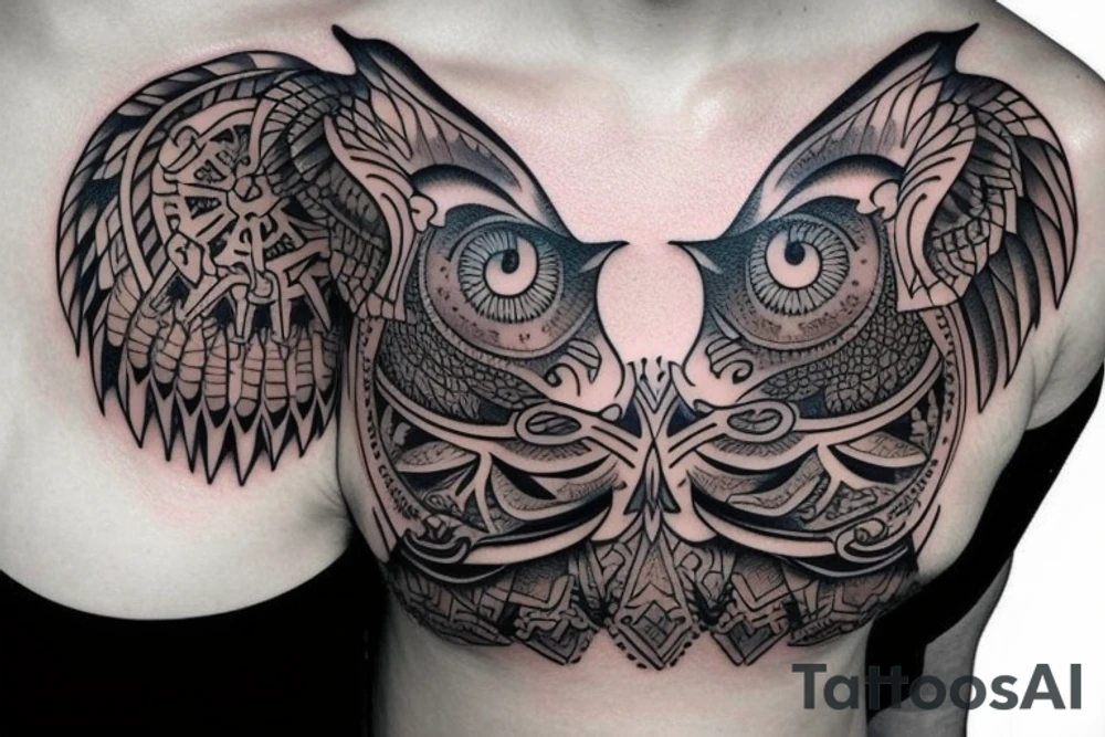 Magic owl on the chest tattoo idea