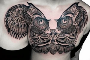 Magic owl on the chest tattoo idea