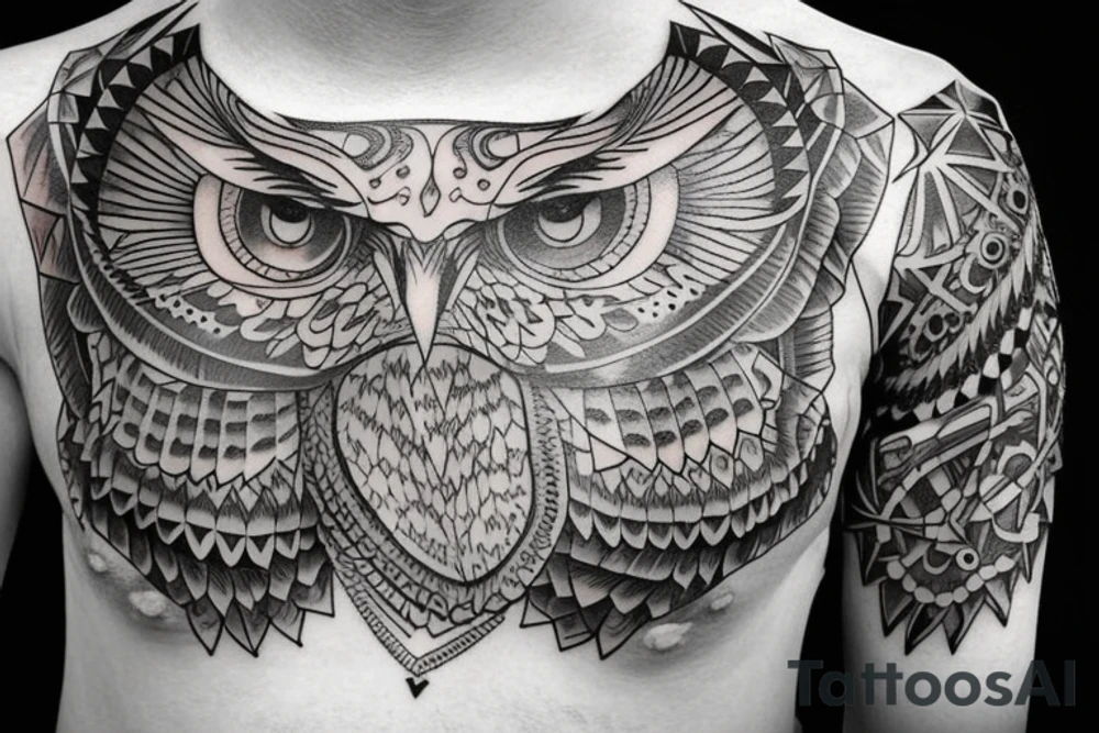 Magic owl on the chest tattoo idea