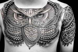 Magic owl on the chest tattoo idea