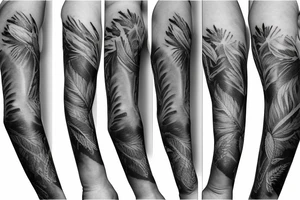 Forearm sleeve tattoo with leaves and an american eagle tattoo idea