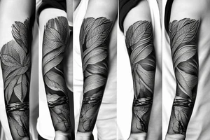 Forearm sleeve tattoo with leaves and an american eagle tattoo idea