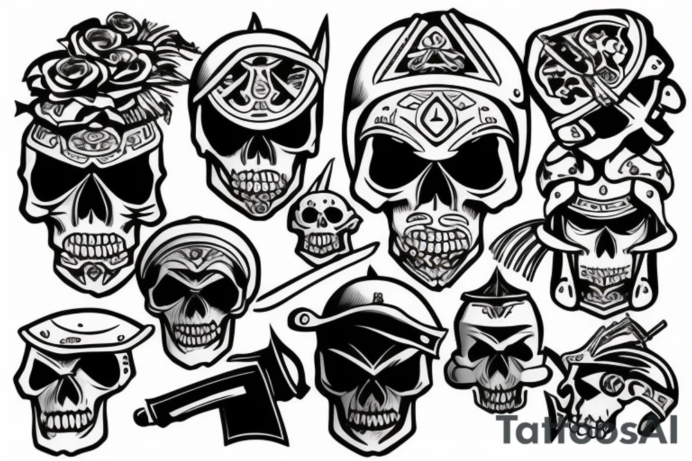 Skull of samurai with helmet tattoo idea