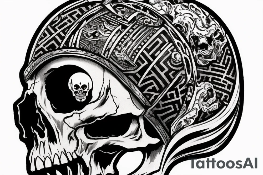 Skull of samurai with helmet tattoo idea