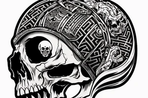 Skull of samurai with helmet tattoo idea