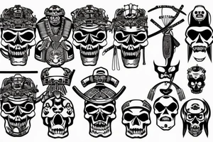 Skull of samurai with japanese helmet tattoo idea