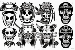 Skull of samurai with japanese helmet tattoo idea