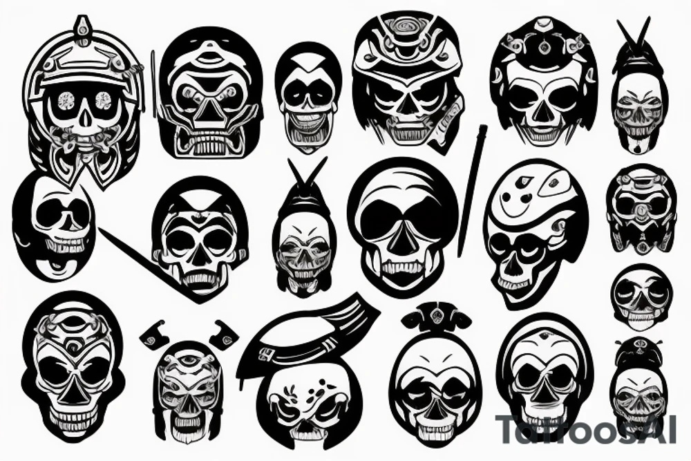Skull of samurai with japanese helmet tattoo idea