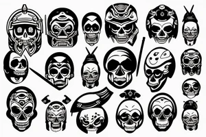 Skull of samurai with japanese helmet tattoo idea