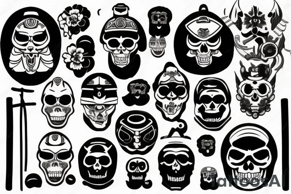 Skull of samurai with japanese helmet tattoo idea