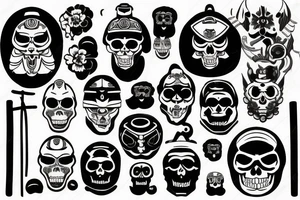 Skull of samurai with japanese helmet tattoo idea