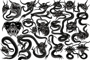 Snakes with demon heads tattoo idea