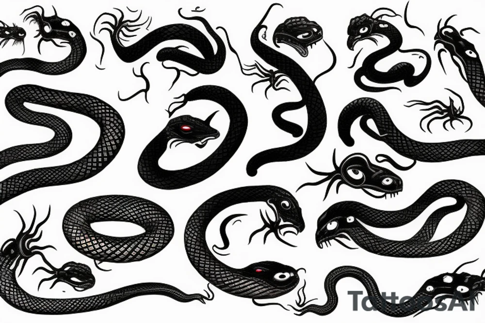 Snakes with demon heads tattoo idea