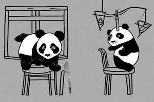 A panda hanging over a small wooden chair, while exhaling like its finally done with a big task tattoo idea