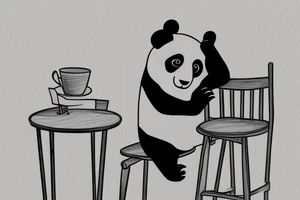 A panda hanging over a small wooden chair, while exhaling like its finally done with a big task tattoo idea