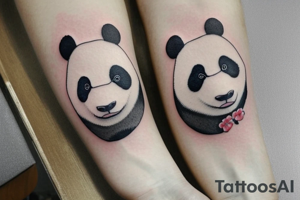 The tattoo features a cute panda sitting on a wooden chair with its back resting against the backrest. The panda has a relaxed posture, with its arms resting on the armrests and its legs slightly apart. The panda's head is slightly tilted to one side, and its eyes are closed, as if it's taking a moment to rest.

The focus of the tattoo is on the panda's face. The panda is shown exhaling, with its mouth slightly open and its tongue sticking out a bit. The exhale is depicted as a cloud of white smoke coming out of the panda's mouth, which adds a playful touch to the design.

The overall style of the tattoo is simple and cartoonish, with bold lines and minimal shading. The chair and the background are kept simple, with just a few lines to suggest the shape and texture of the wood. tattoo idea