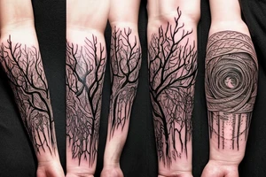 Harry potter and lord of the rings inspired full forearm tattoo that involves branches and waves tattoo idea