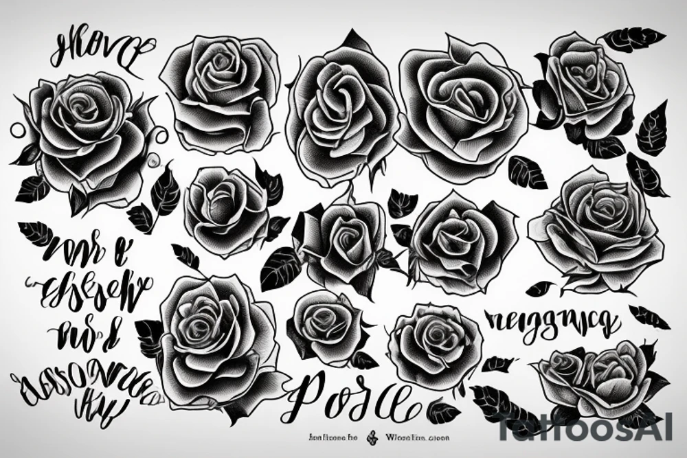 A rose with a phrase on a  ribbon “language defines thought” tattoo idea